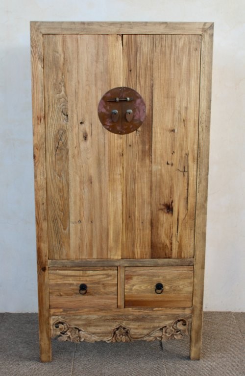 Tall Natural Wood 2 Door 2 Drawer Cupboard